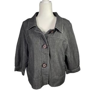 Cambridge Dry Goods Black Smock Short Dress Denim Jacket 3/4 Sleeve XL